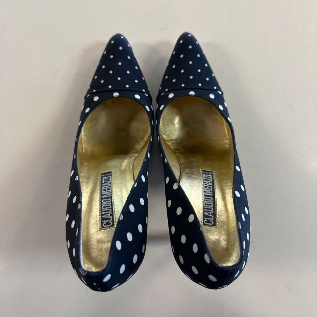 Claudio Merazzi Black/ White Polka Dot Point Toe Pump Heels 6.5