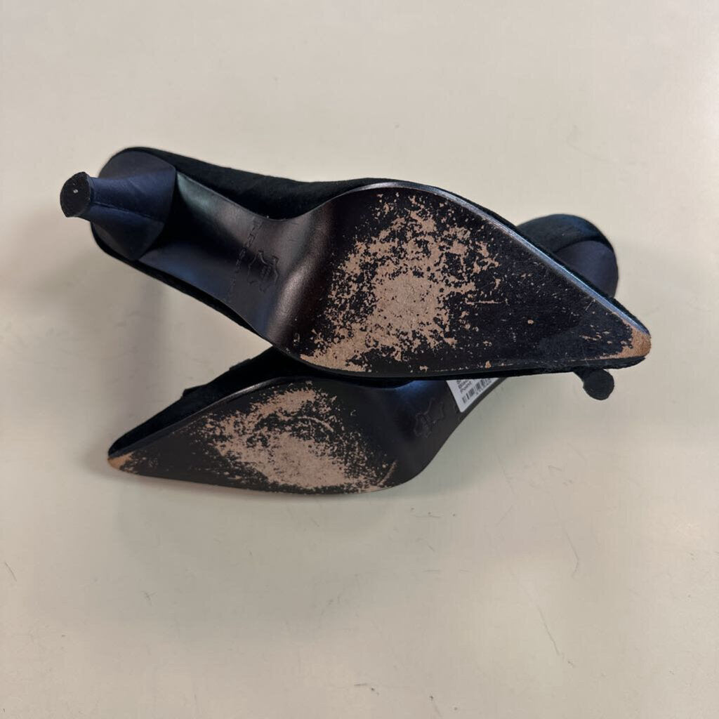 J Renee Black Velvet Rhinestone Bow Point Toe Pump Heels 6