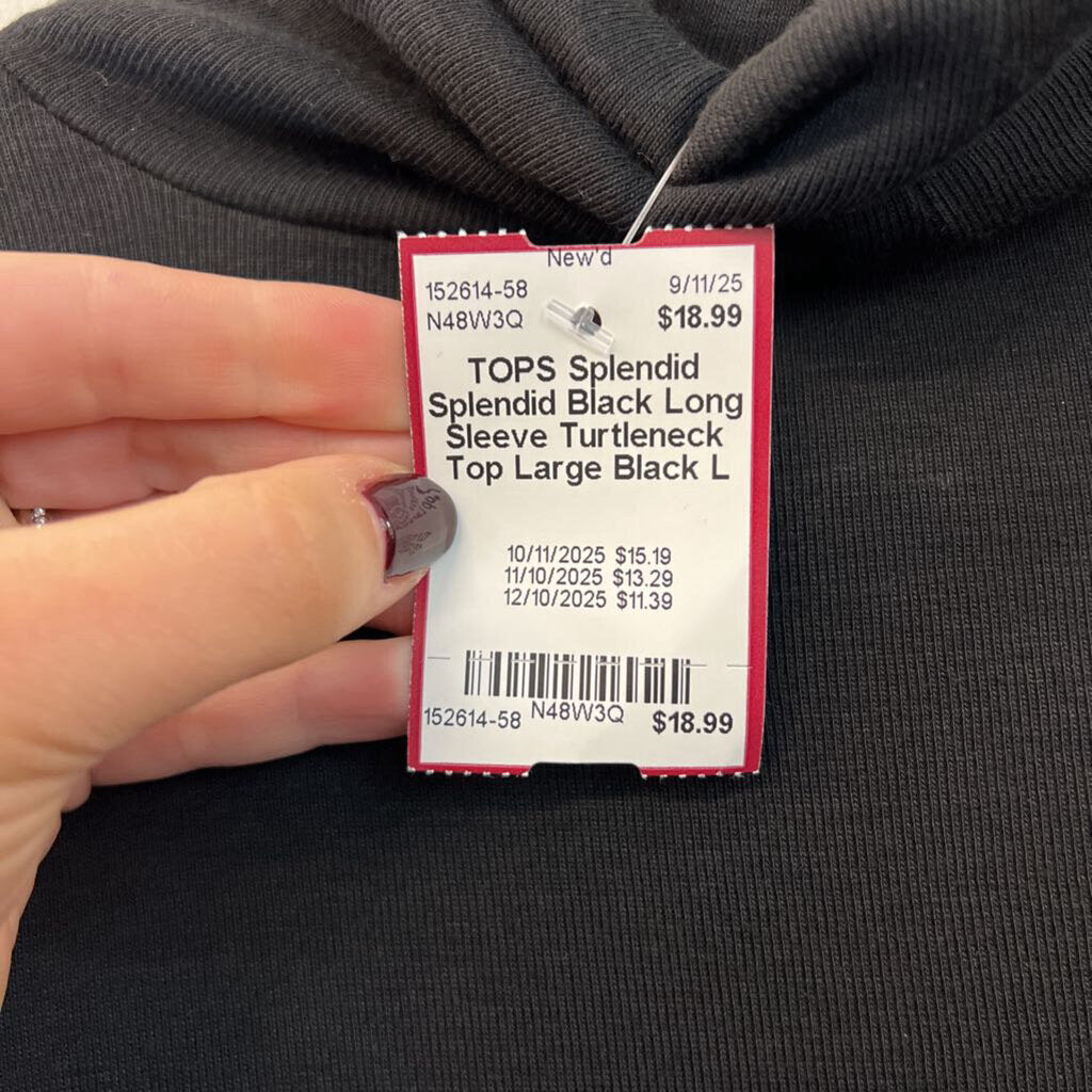 Splendid Black Long Sleeve Turtleneck Top Large