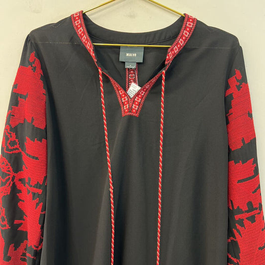 Maeve Black/ Red Embroidered Long Sleeve Top Medium