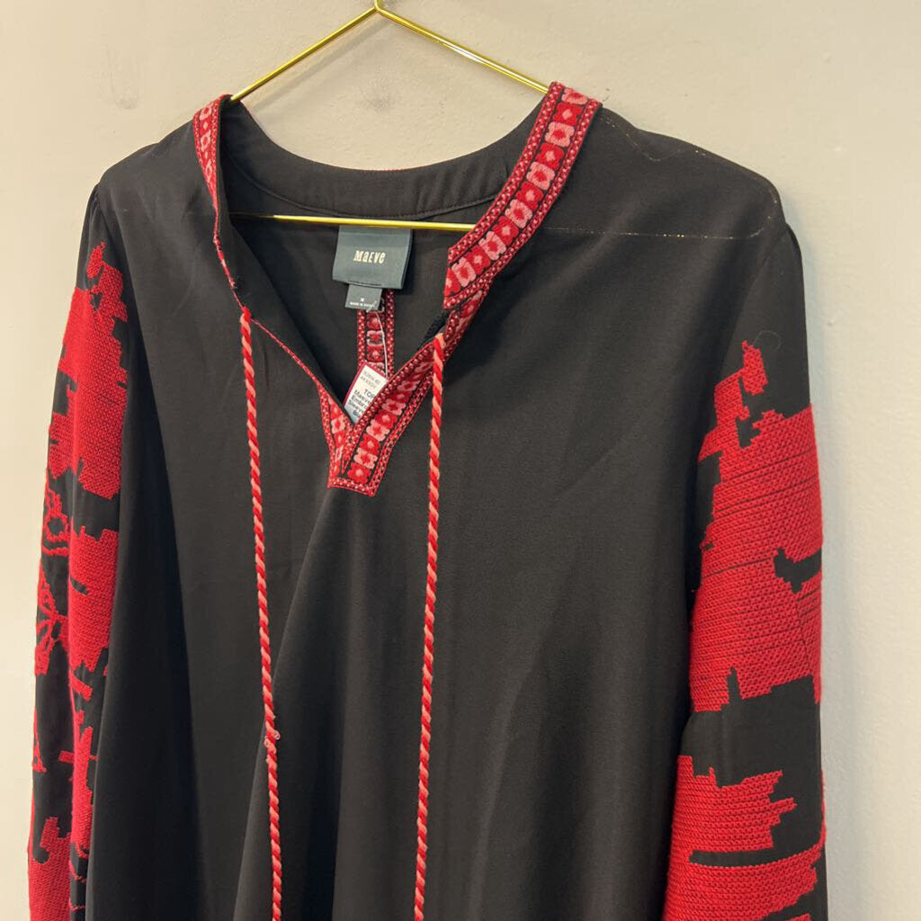 Maeve Black/ Red Embroidered Long Sleeve Top Medium