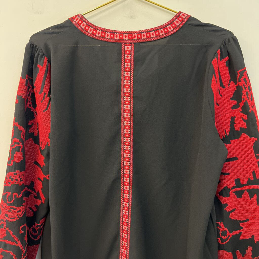 Maeve Black/ Red Embroidered Long Sleeve Top Medium