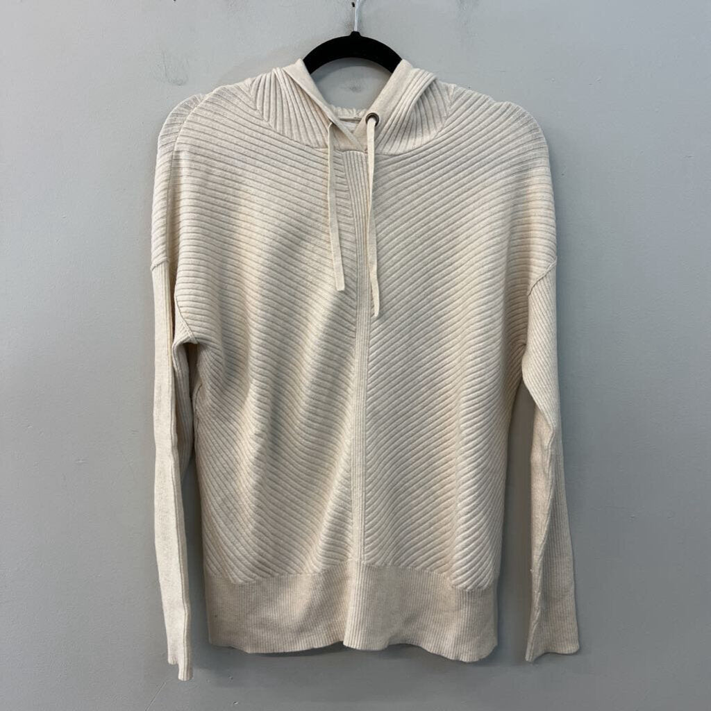 CASLON Beige Ribbed Long Sleeve Hooded Pullover Small