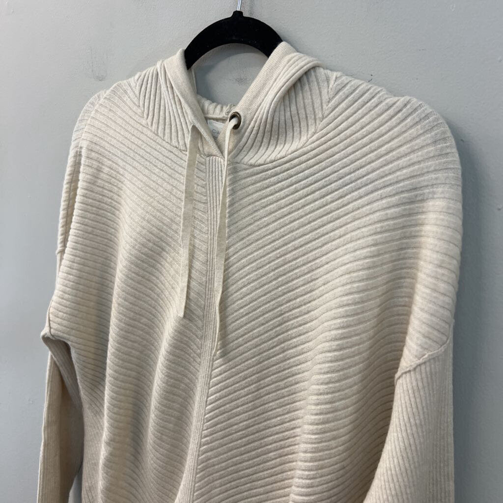 CASLON Beige Ribbed Long Sleeve Hooded Pullover Small