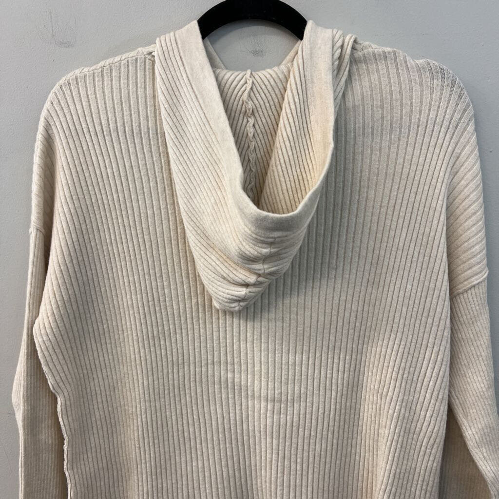 CASLON Beige Ribbed Long Sleeve Hooded Pullover Small