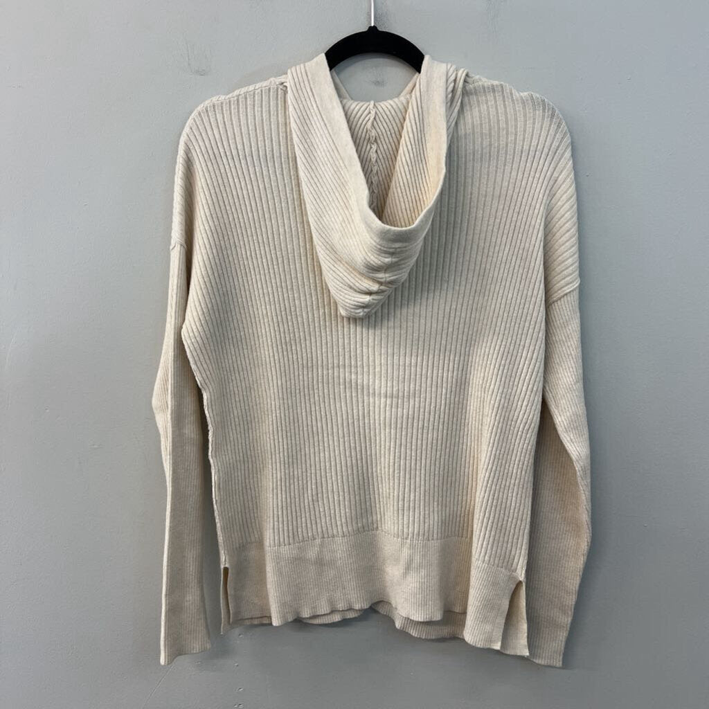 CASLON Beige Ribbed Long Sleeve Hooded Pullover Small