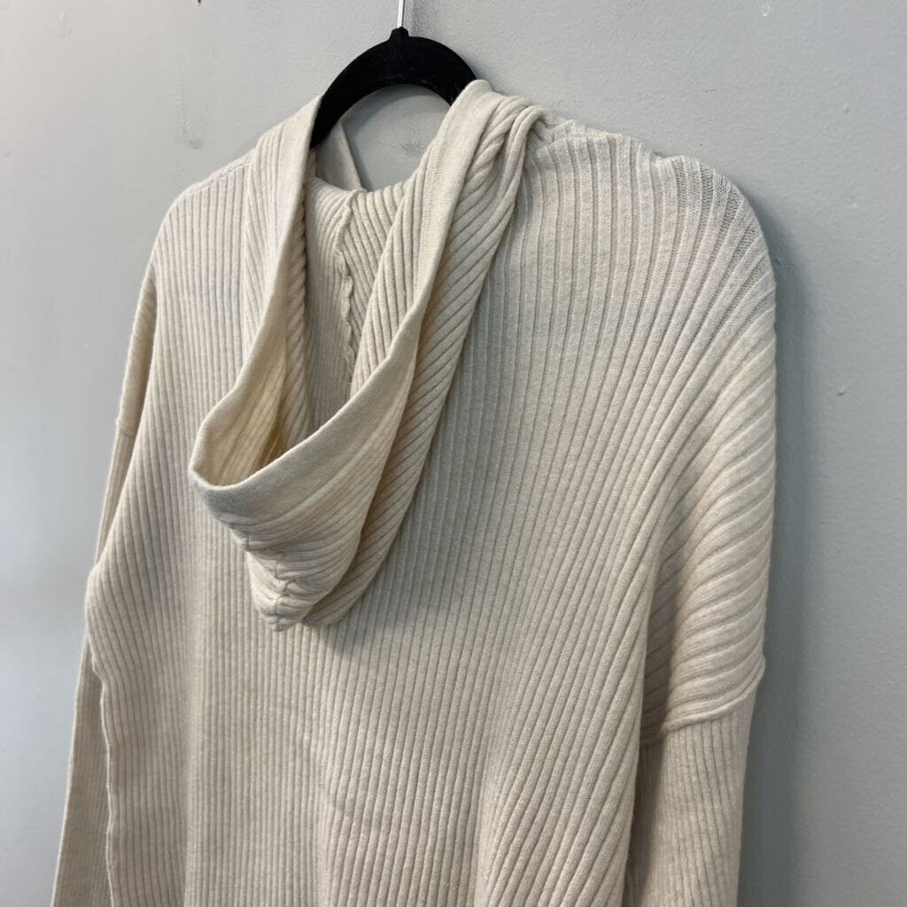 CASLON Beige Ribbed Long Sleeve Hooded Pullover Small