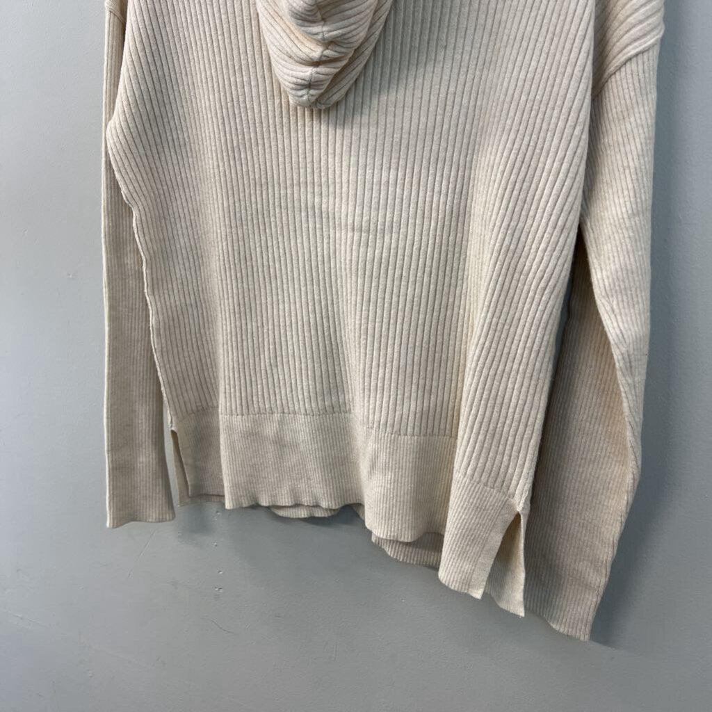 CASLON Beige Ribbed Long Sleeve Hooded Pullover Small
