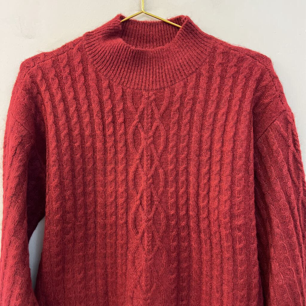 CeCe Red Cable Knit Turtleneck Sweater Medium