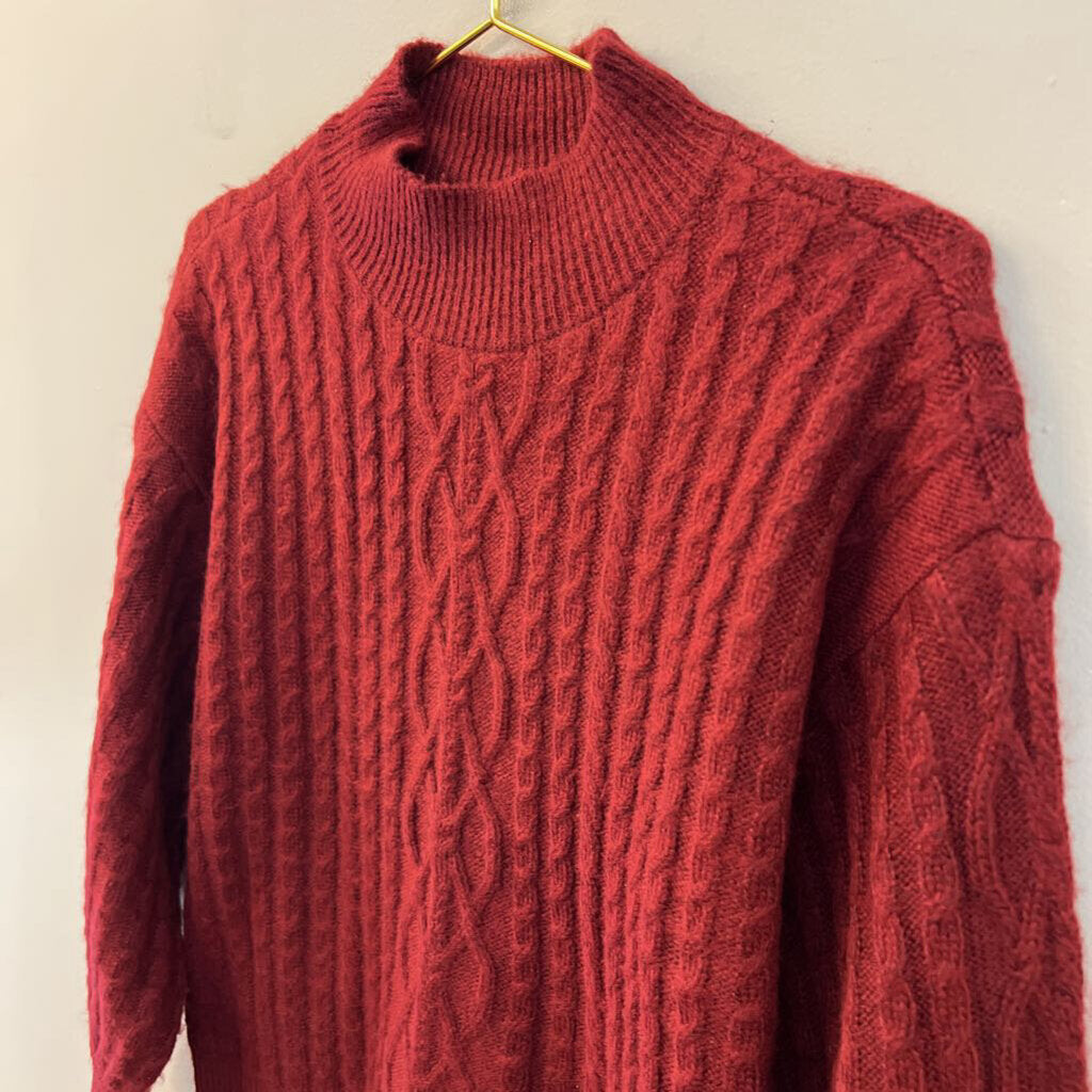 CeCe Red Cable Knit Turtleneck Sweater Medium
