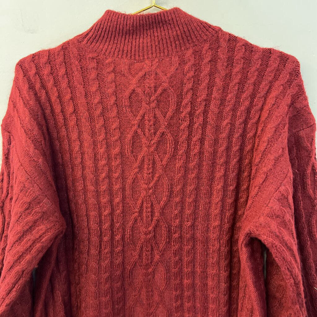 CeCe Red Cable Knit Turtleneck Sweater Medium