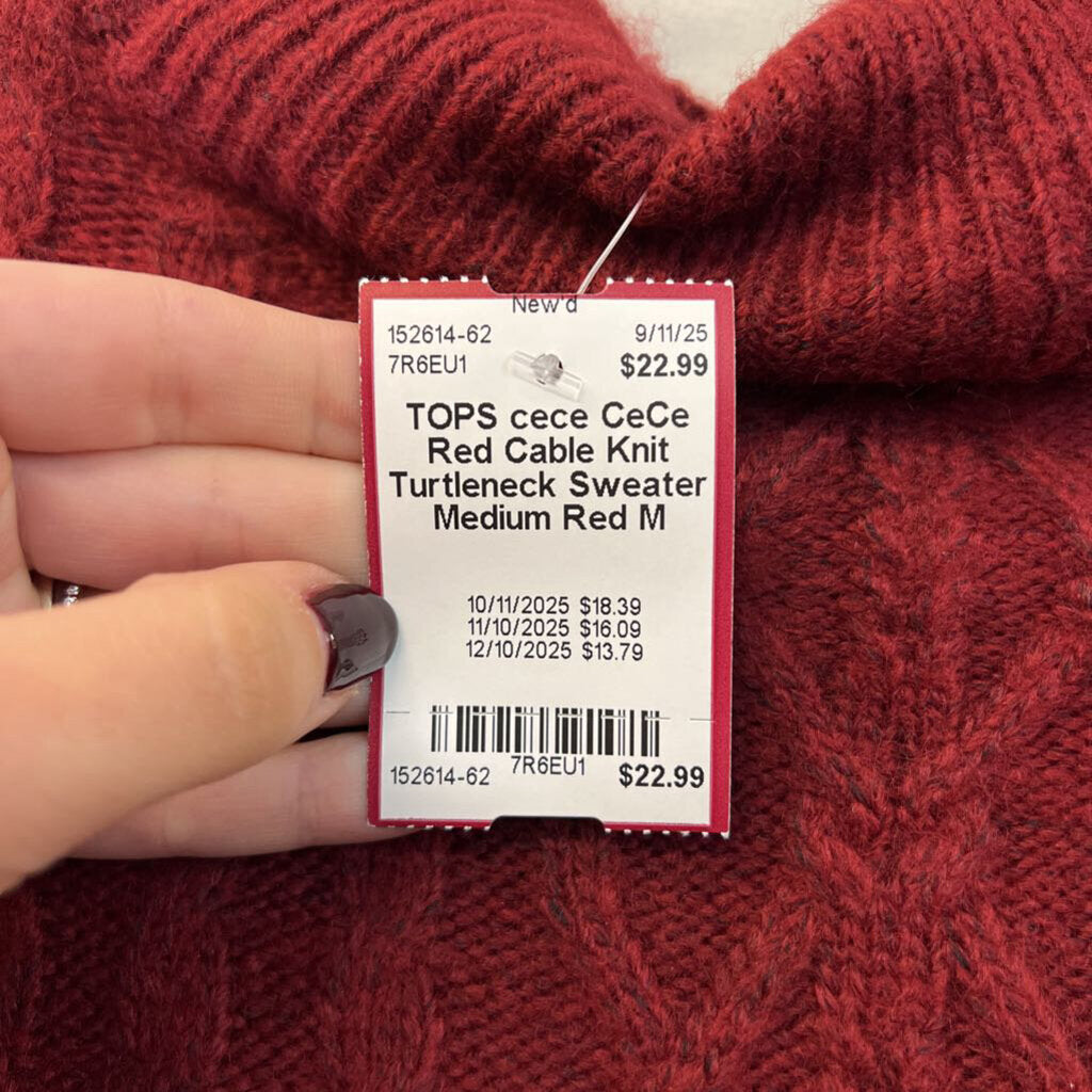 CeCe Red Cable Knit Turtleneck Sweater Medium