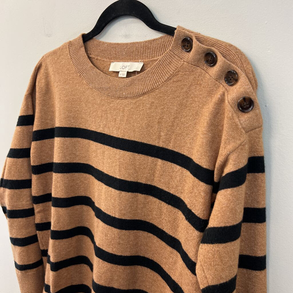 Loft Brown/ Black Striped Long Sleeve Sweater Top Medium
