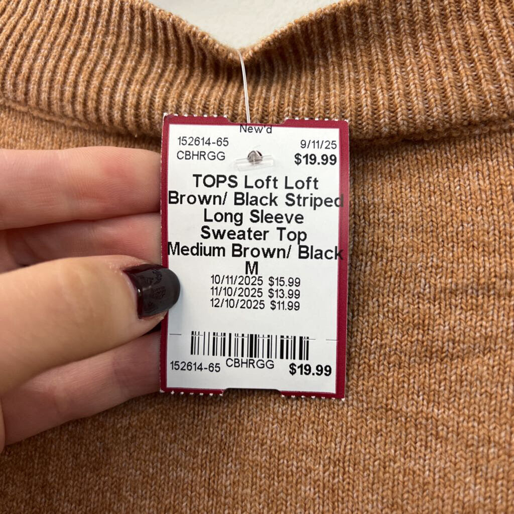 Loft Brown/ Black Striped Long Sleeve Sweater Top Medium