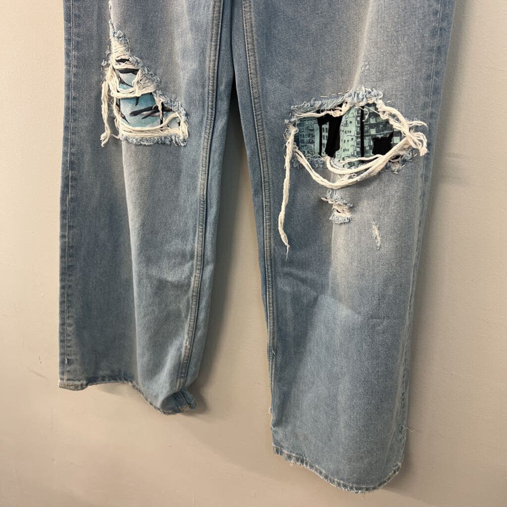 BDG Light Wash Patchwork Wide Leg Denim Jeans 26
