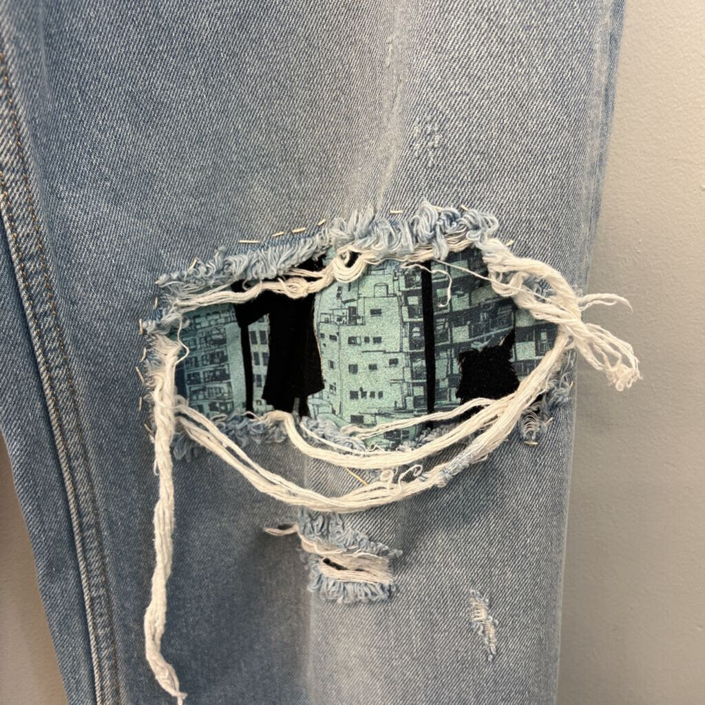 BDG Light Wash Patchwork Wide Leg Denim Jeans 26