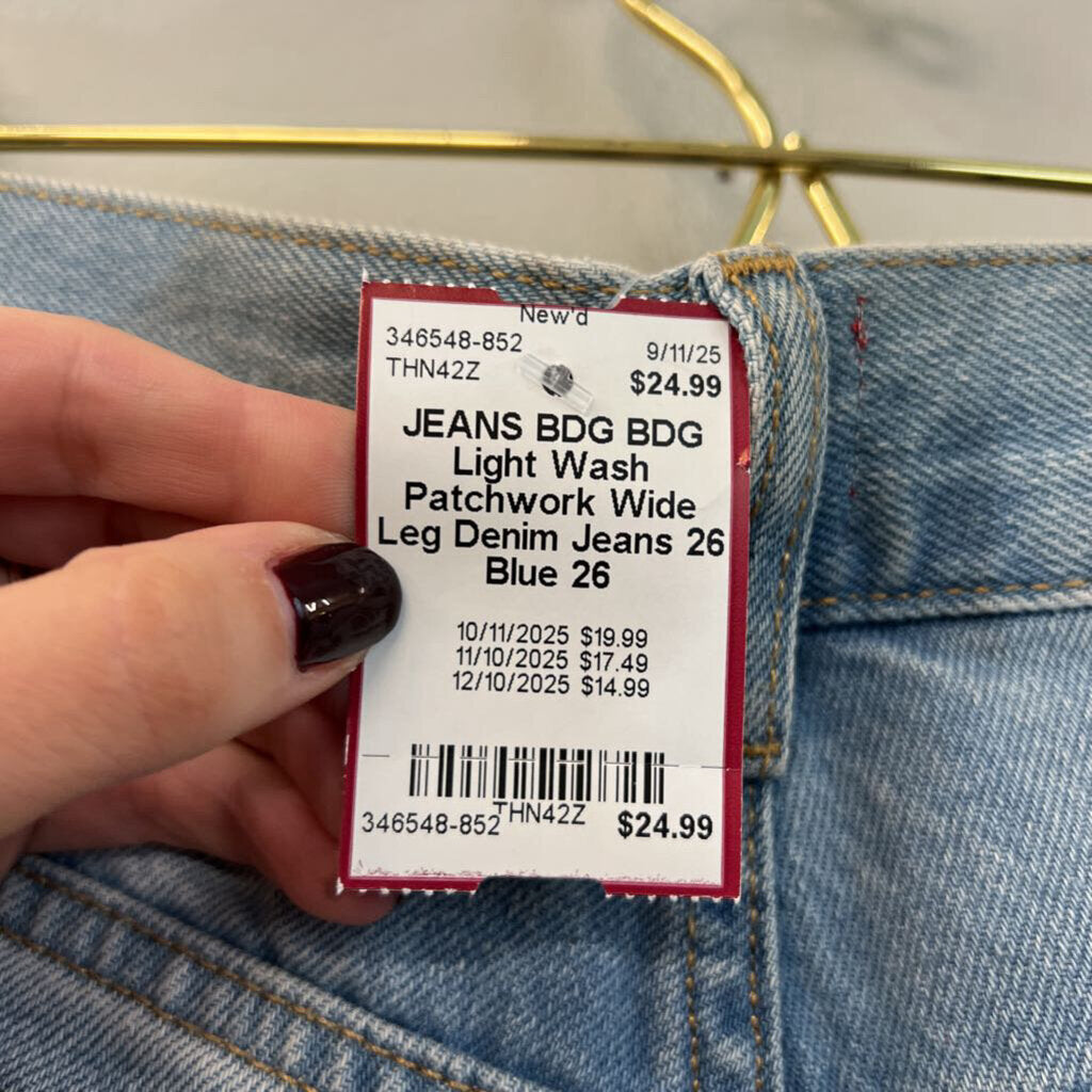 BDG Light Wash Patchwork Wide Leg Denim Jeans 26
