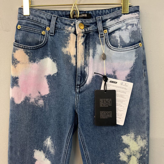 Roberto Cavalli Medium Wash Bleached Tie Dye Jeans 40