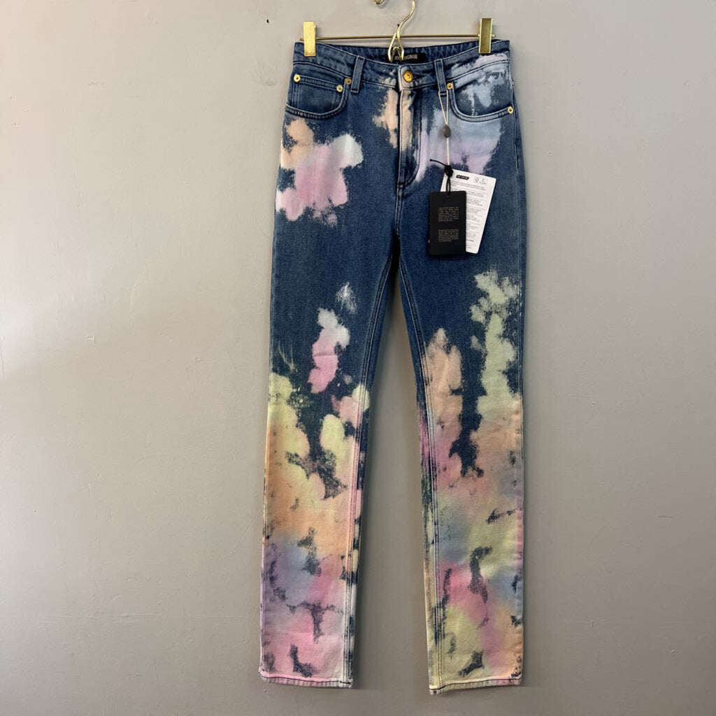 Roberto Cavalli Medium Wash Bleached Tie Dye Jeans 40