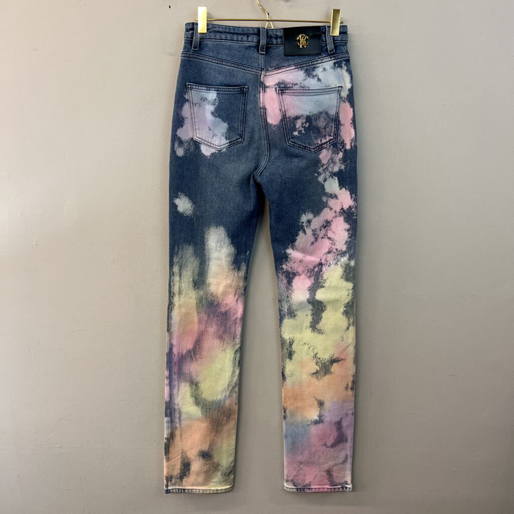 Roberto Cavalli Medium Wash Bleached Tie Dye Jeans 40