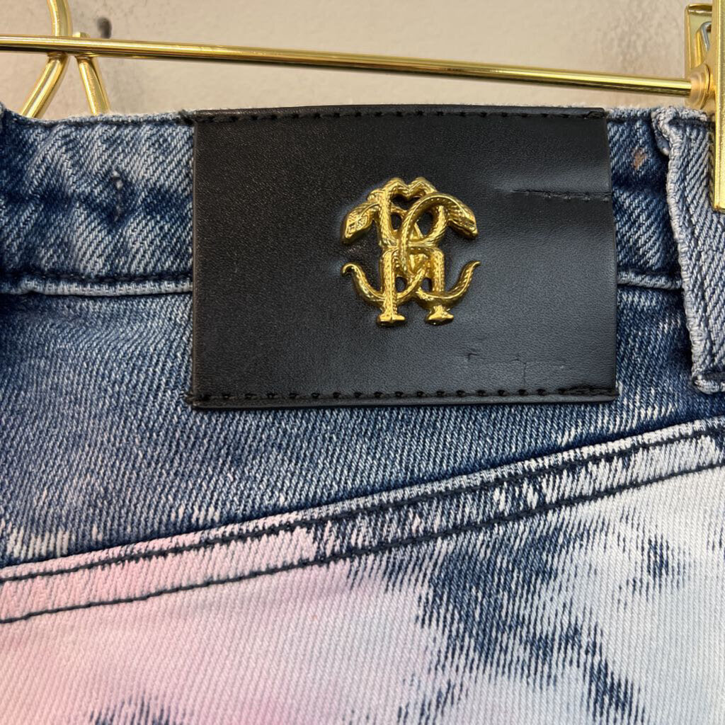 Roberto Cavalli Medium Wash Bleached Tie Dye Jeans 40