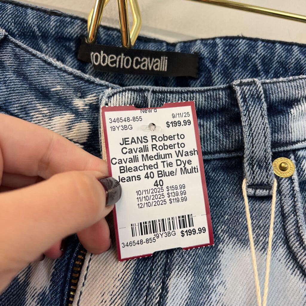 Roberto Cavalli Medium Wash Bleached Tie Dye Jeans 40