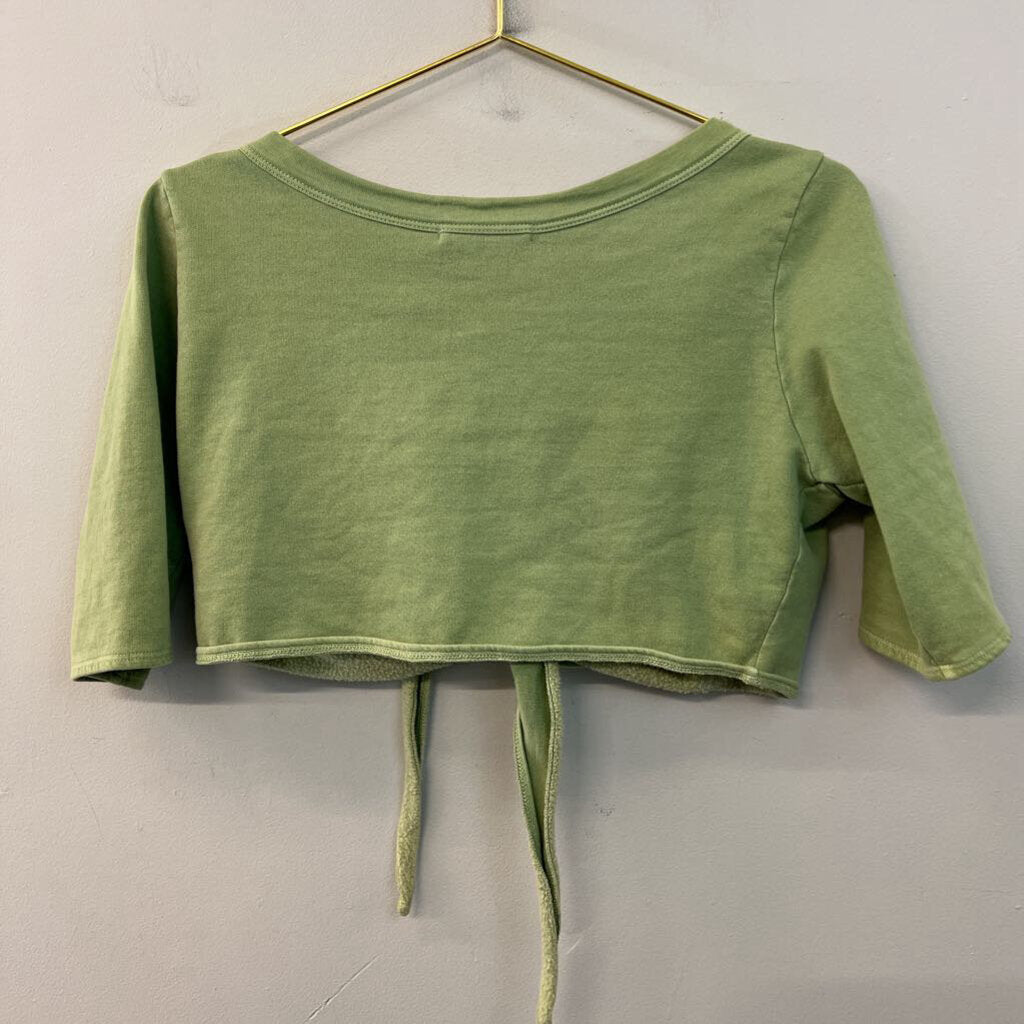 Velvet Green Cropped Open Front Short Sleeve Sweatshirt Top Large