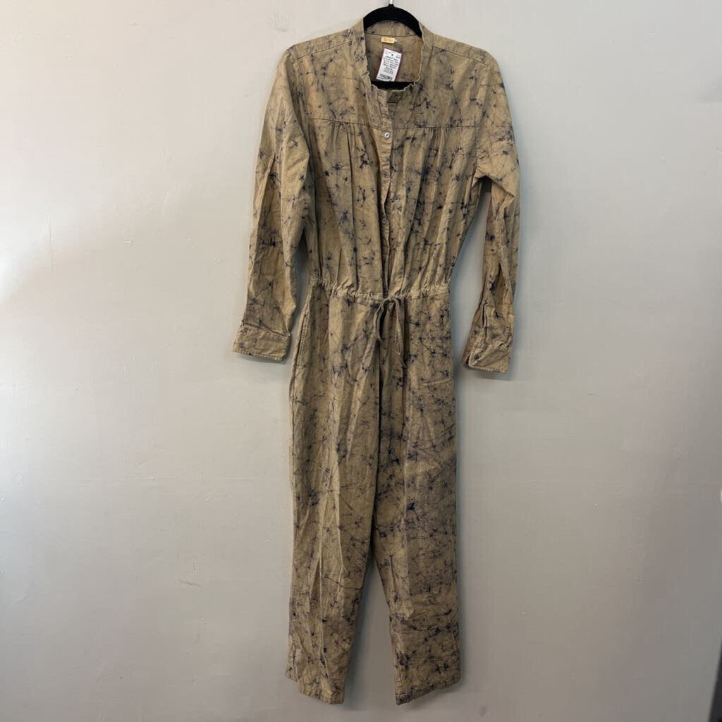 Matta Brown/ Navy Tie Dye Print Long Sleeve Jumpsuit Medium