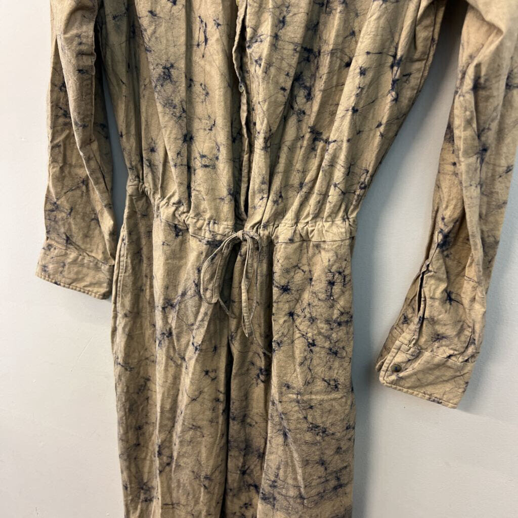 Matta Brown/ Navy Tie Dye Print Long Sleeve Jumpsuit Medium