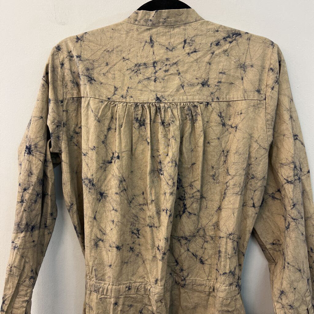 Matta Brown/ Navy Tie Dye Print Long Sleeve Jumpsuit Medium