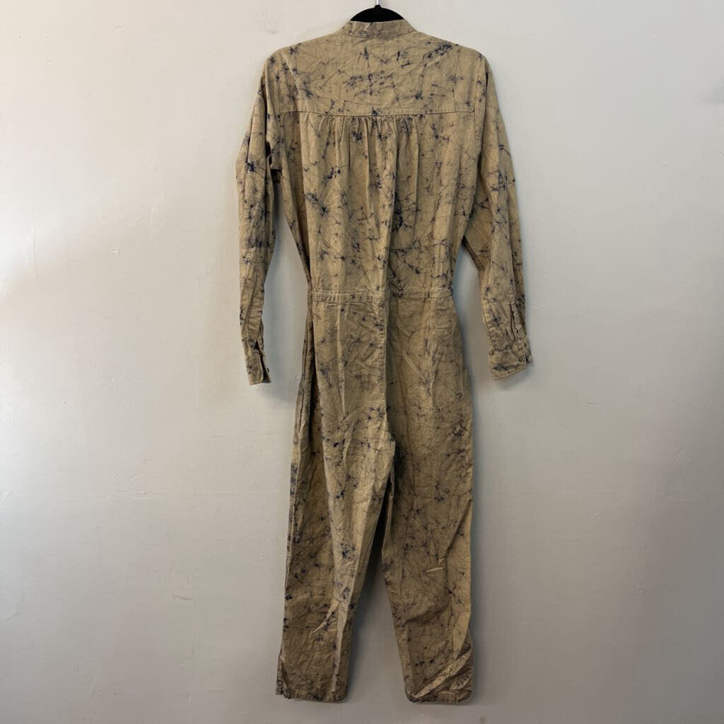 Matta Brown/ Navy Tie Dye Print Long Sleeve Jumpsuit Medium