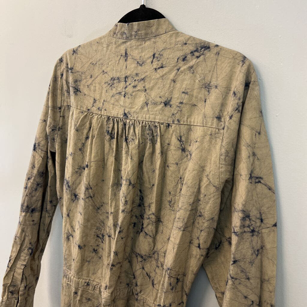 Matta Brown/ Navy Tie Dye Print Long Sleeve Jumpsuit Medium