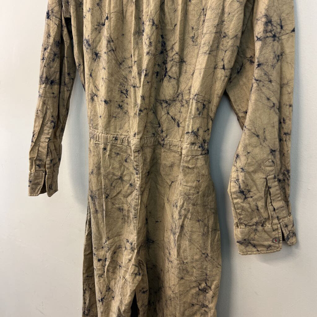 Matta Brown/ Navy Tie Dye Print Long Sleeve Jumpsuit Medium