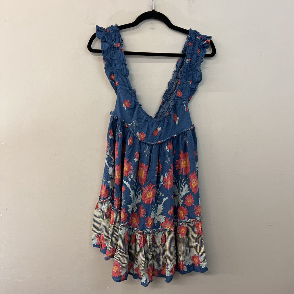 Intimately Free People Blue/ Multi Flower Print Tunic Top Large