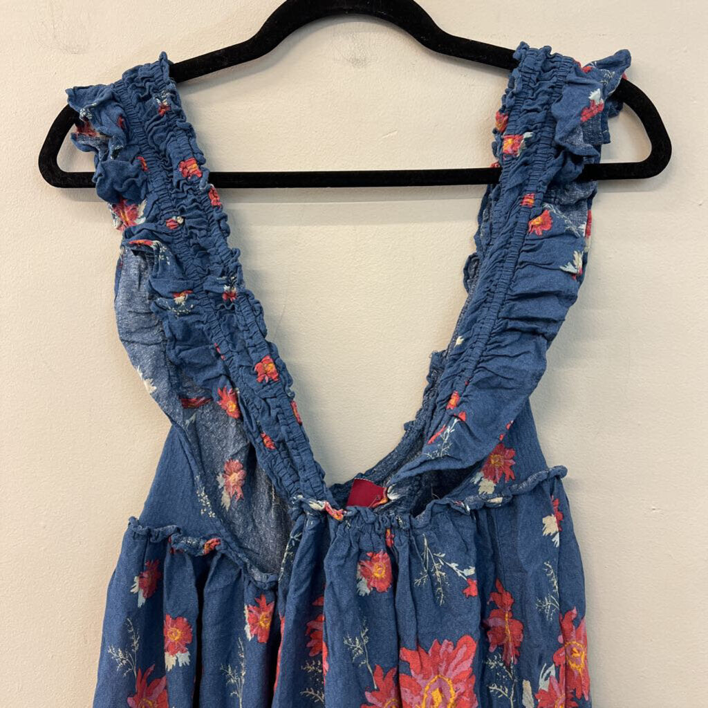 Intimately Free People Blue/ Multi Flower Print Tunic Top Large