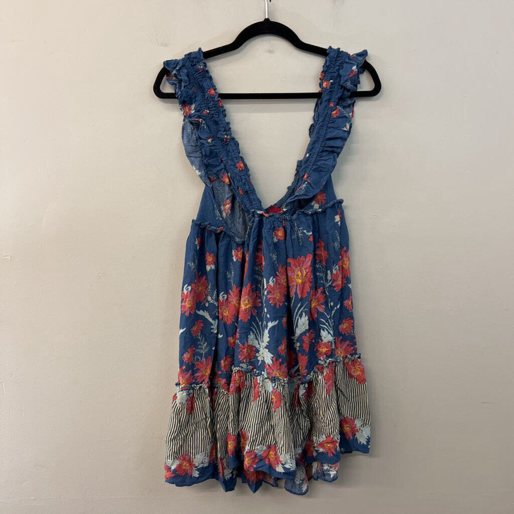 Intimately Free People Blue/ Multi Flower Print Tunic Top Large