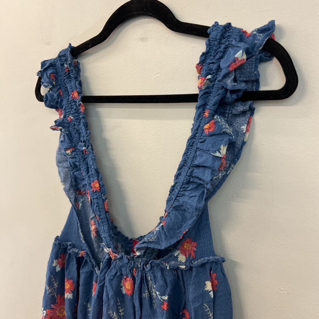 Intimately Free People Blue/ Multi Flower Print Tunic Top Large