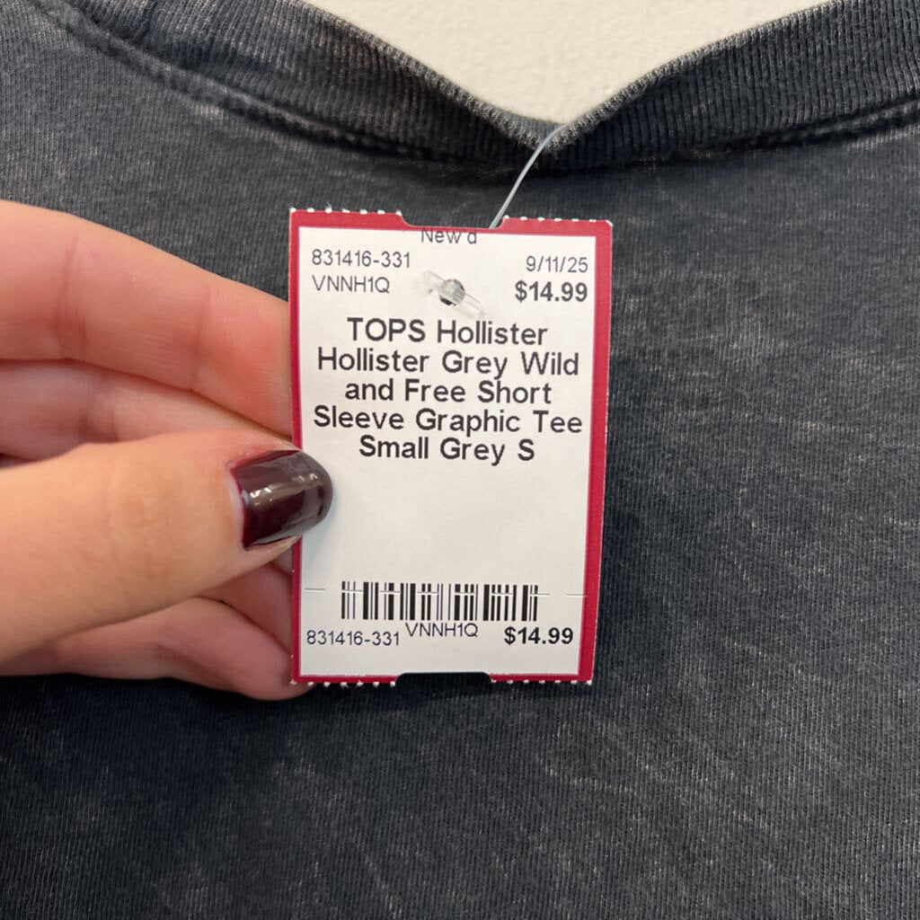 Hollister Grey Wild and Free Short Sleeve Graphic Tee Small