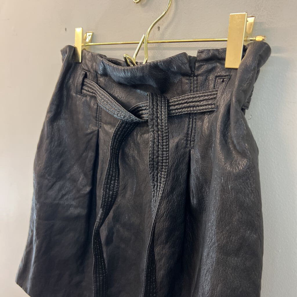 Free People Black Leather Tie Front Skirt 2