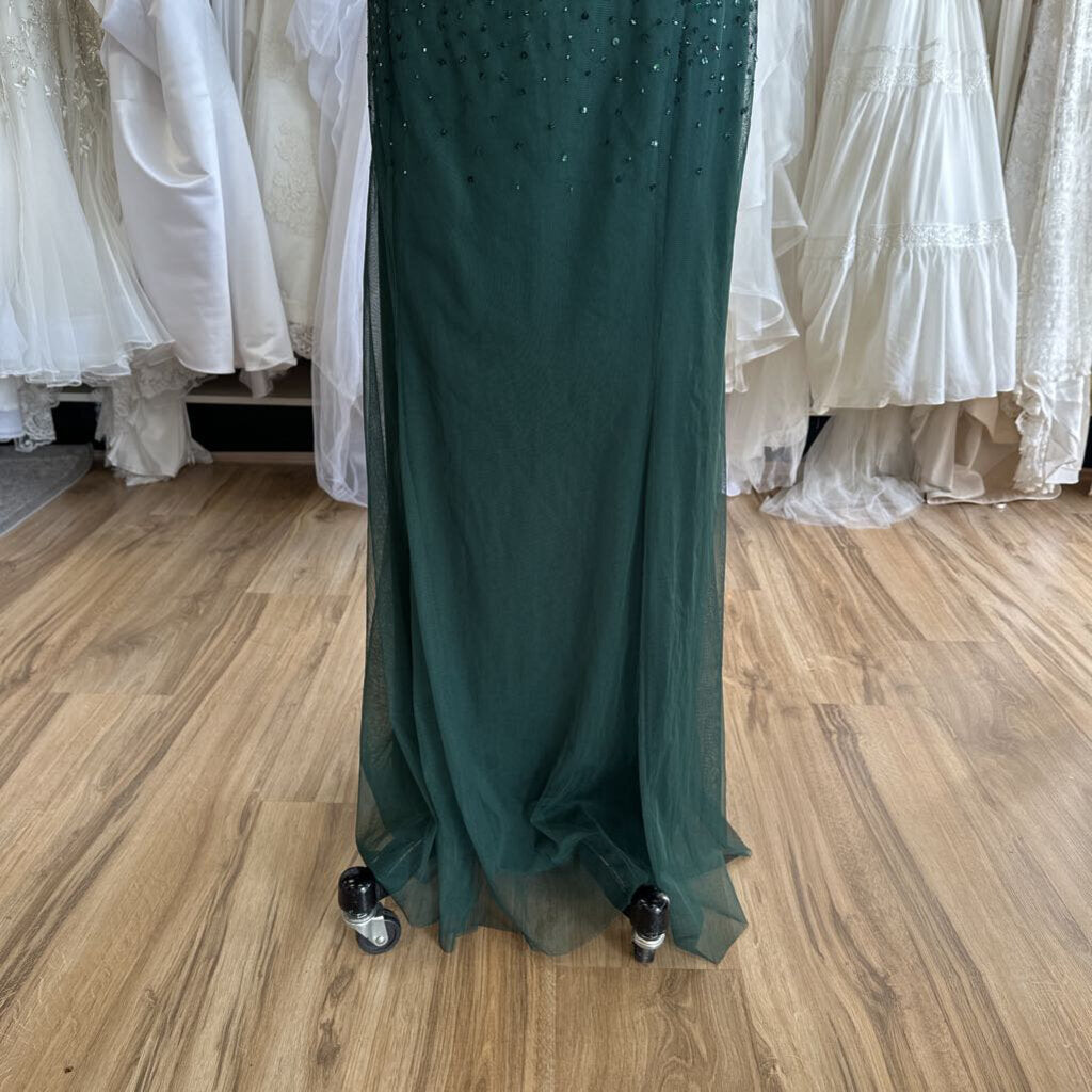 Adrianna Papell Green Sequin Long Sleeve Long Formal Dress 16