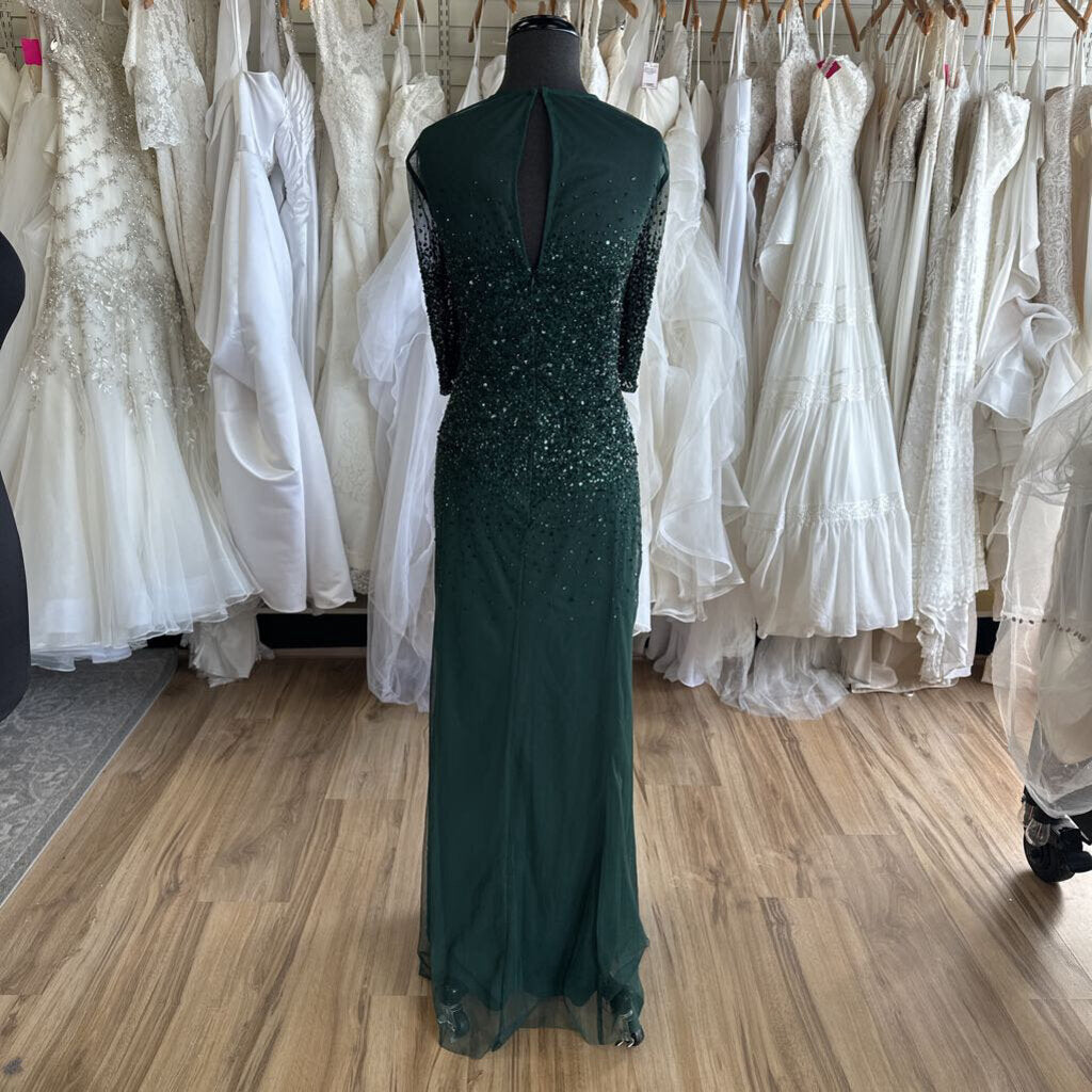 Adrianna Papell Green Sequin Long Sleeve Long Formal Dress 16