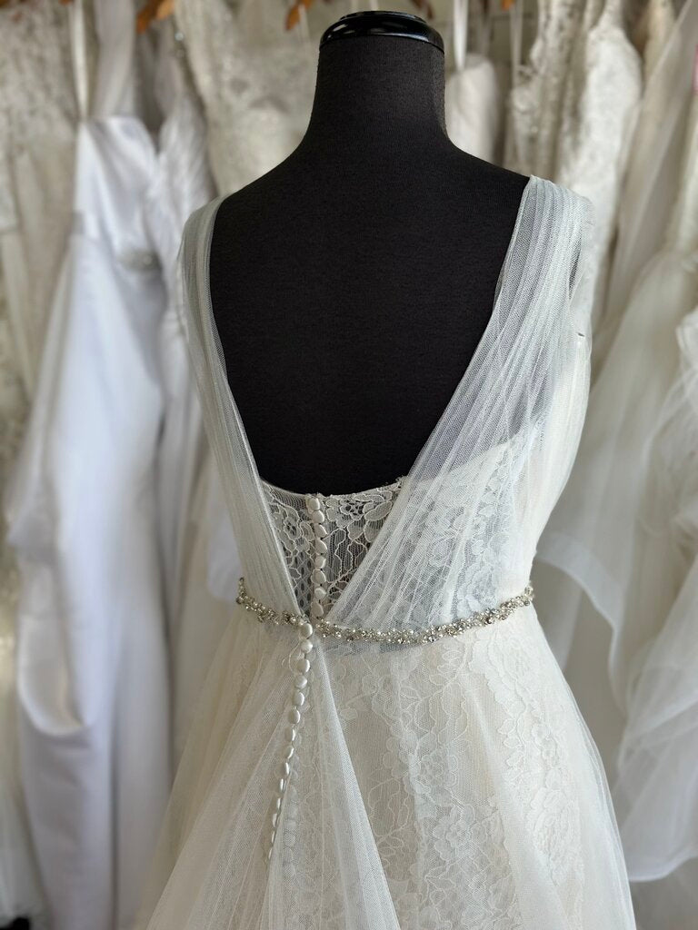 Jasmine Collection Ivory/ Champagne Lace Bridal Gown With Ivory Tulle Overlay 14