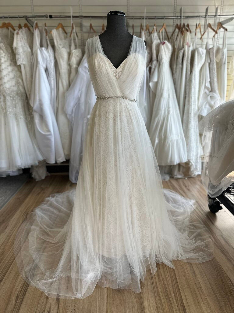 Jasmine Collection Ivory/ Champagne Lace Bridal Gown With Ivory Tulle Overlay 14