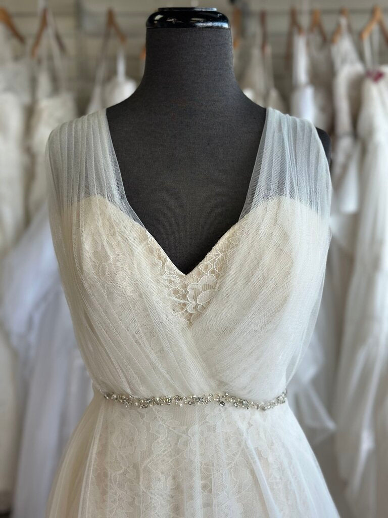 Jasmine Collection Ivory/ Champagne Lace Bridal Gown With Ivory Tulle Overlay 14