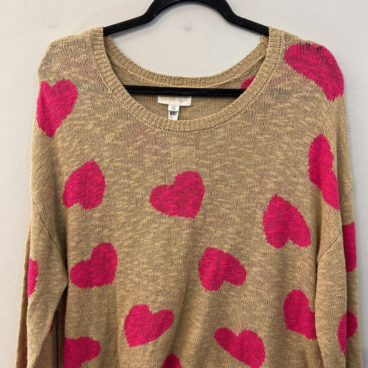 Beach Riot Brown/ Pink Knit Heart Print Sweater Top Small