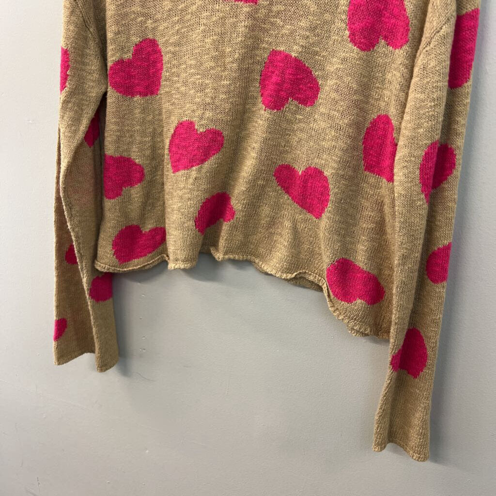 Beach Riot Brown/ Pink Knit Heart Print Sweater Top Small