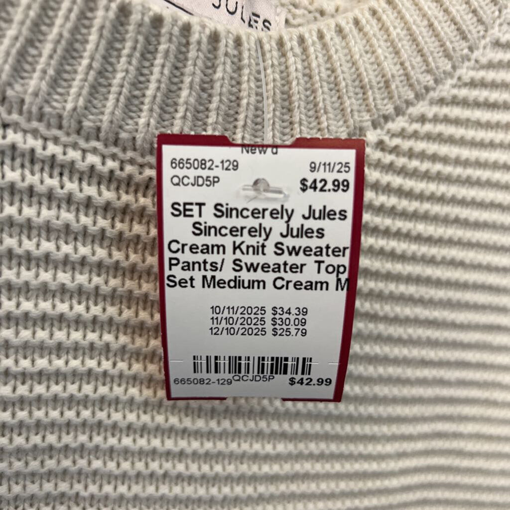 Sincerely Jules Cream Knit Sweater Pants/ Sweater Top Set Medium