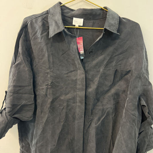 Dee Elly Black Soft Long Sleeve Button Down Top Large