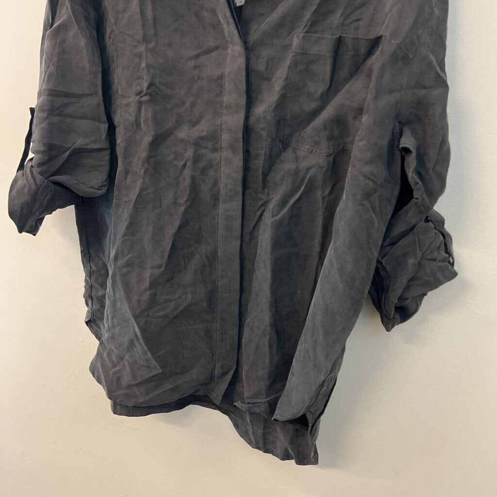 Dee Elly Black Soft Long Sleeve Button Down Top Large