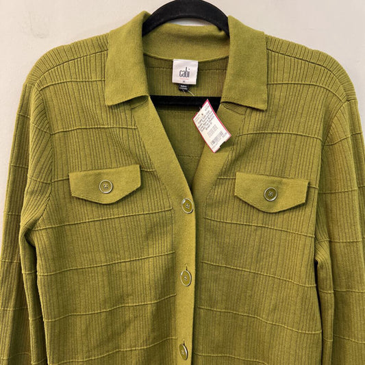 Cabi Green Textured Knit Long Sleeve Button Down Top Medium